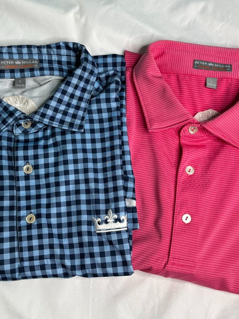 Peter Millar Summer Comfort Shirt Mens Large Blue Plaid Pink Striped Lot of 2